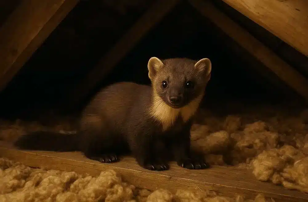 Mår på loftet mellem isoleringen – typiske spor efter mårangreb i husets loftsrum